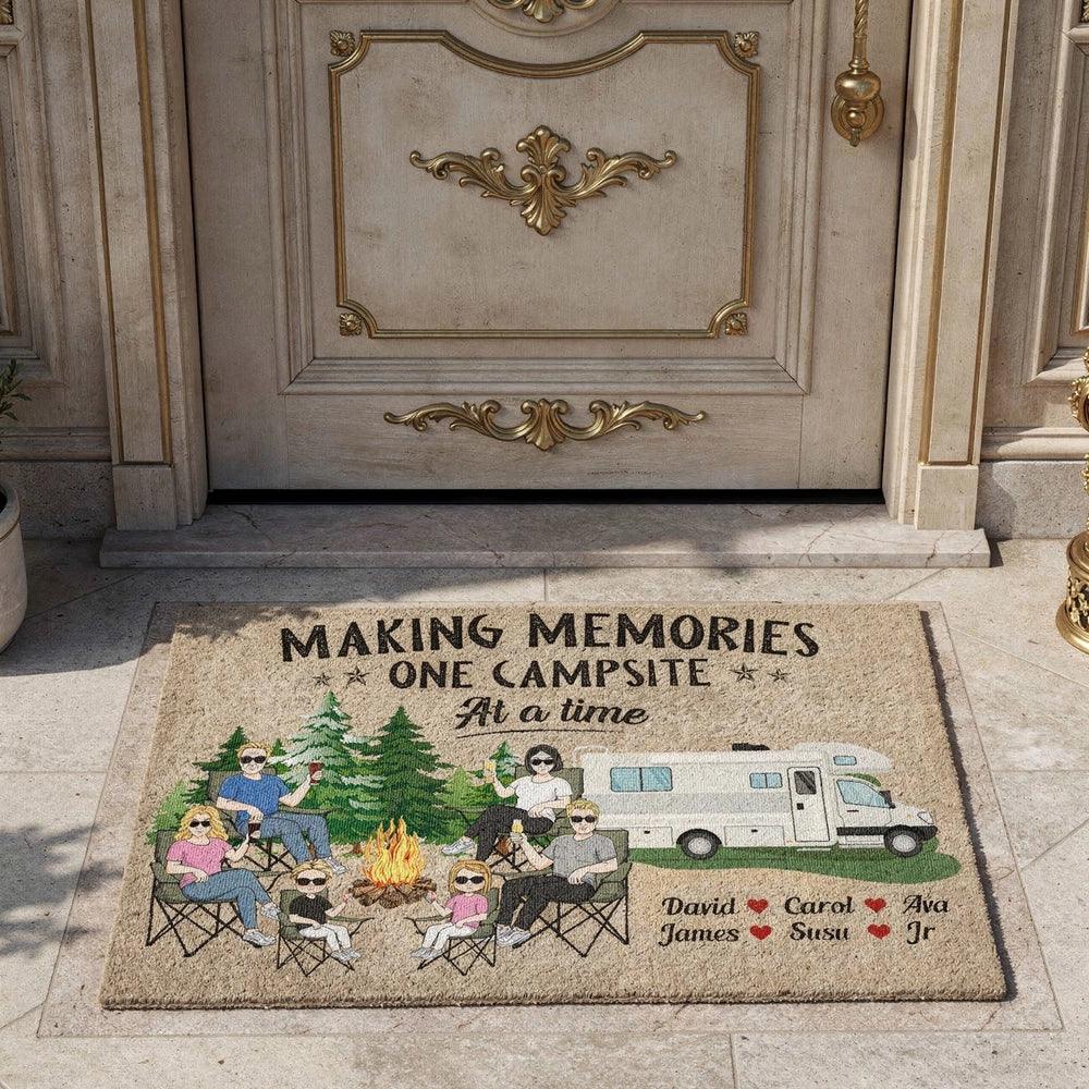 Making Memories One Campsite At A Time Standard Doormat, Personalized Cozy Campfire Welcome Gift