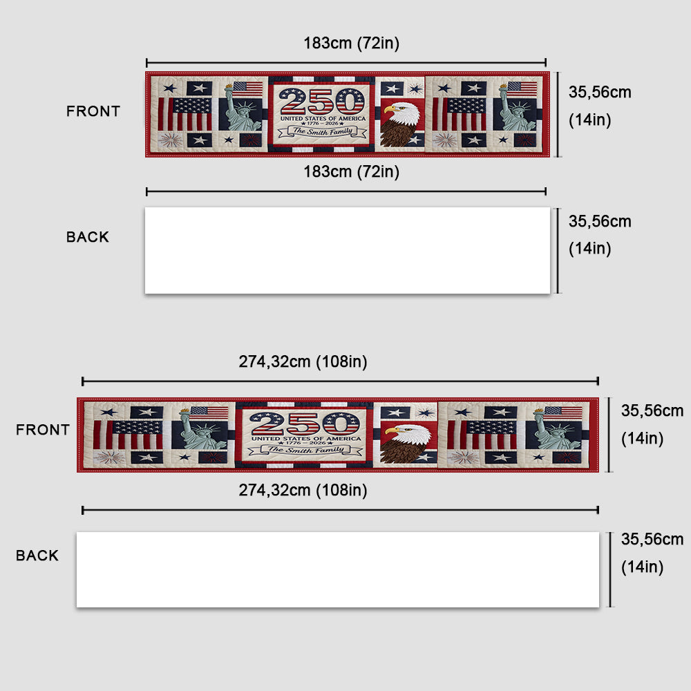 Home Decor America 250th Anniversary - Personalized Independence Day/ 4th of July Table Runner