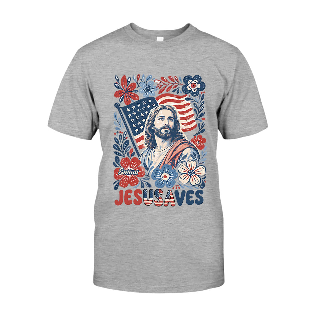 Jesusaves Floral 4th Of July - Personalized Christian T-shirt And Hoodie
