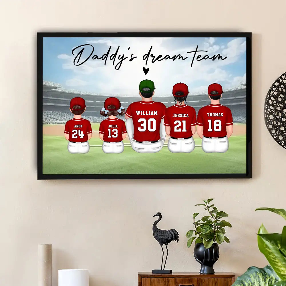 “Daddy’s Dream Team” Personalized Baseball Poster / Canvas – Home-Run Father’s Day Gift