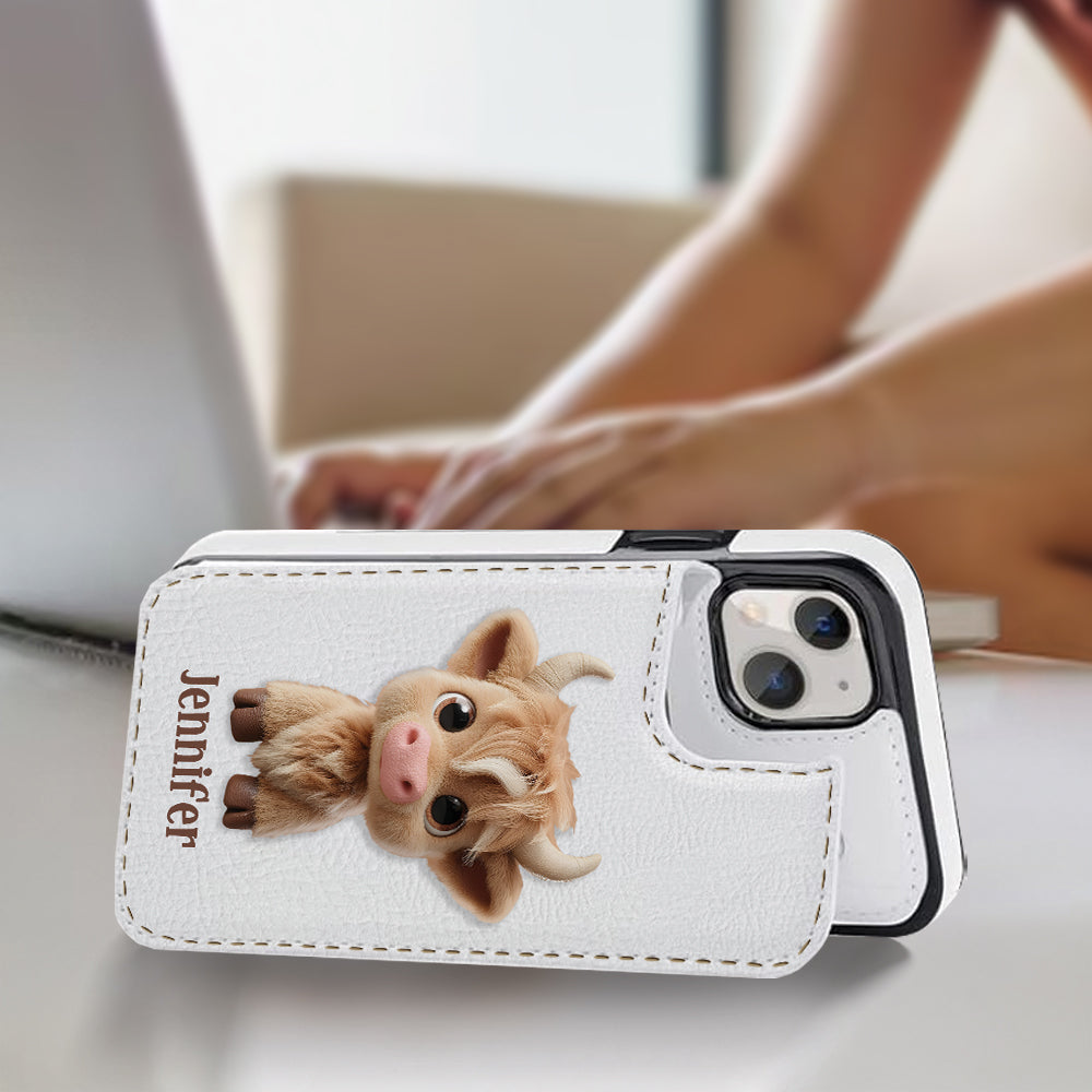 Cute Highland Cow - Personalized Highland Cow Foldable Wallet Phone Case