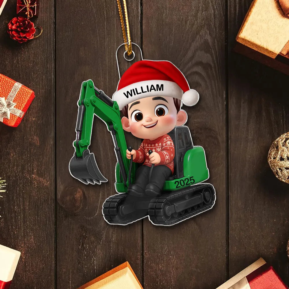 Acrylic Ornament with Christmas Tractor Design, Whimsical Holiday Style, Perfect Gift for Kids and Family
