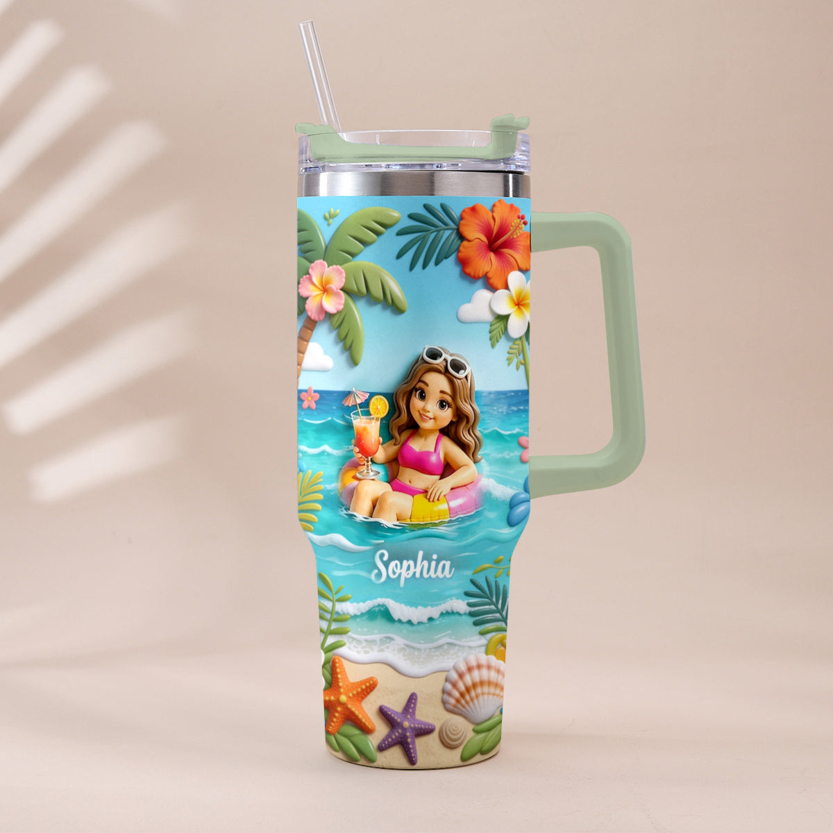 Any Photo Summer Vibes - Personalized Sea Lover Tumbler With Plush Charm