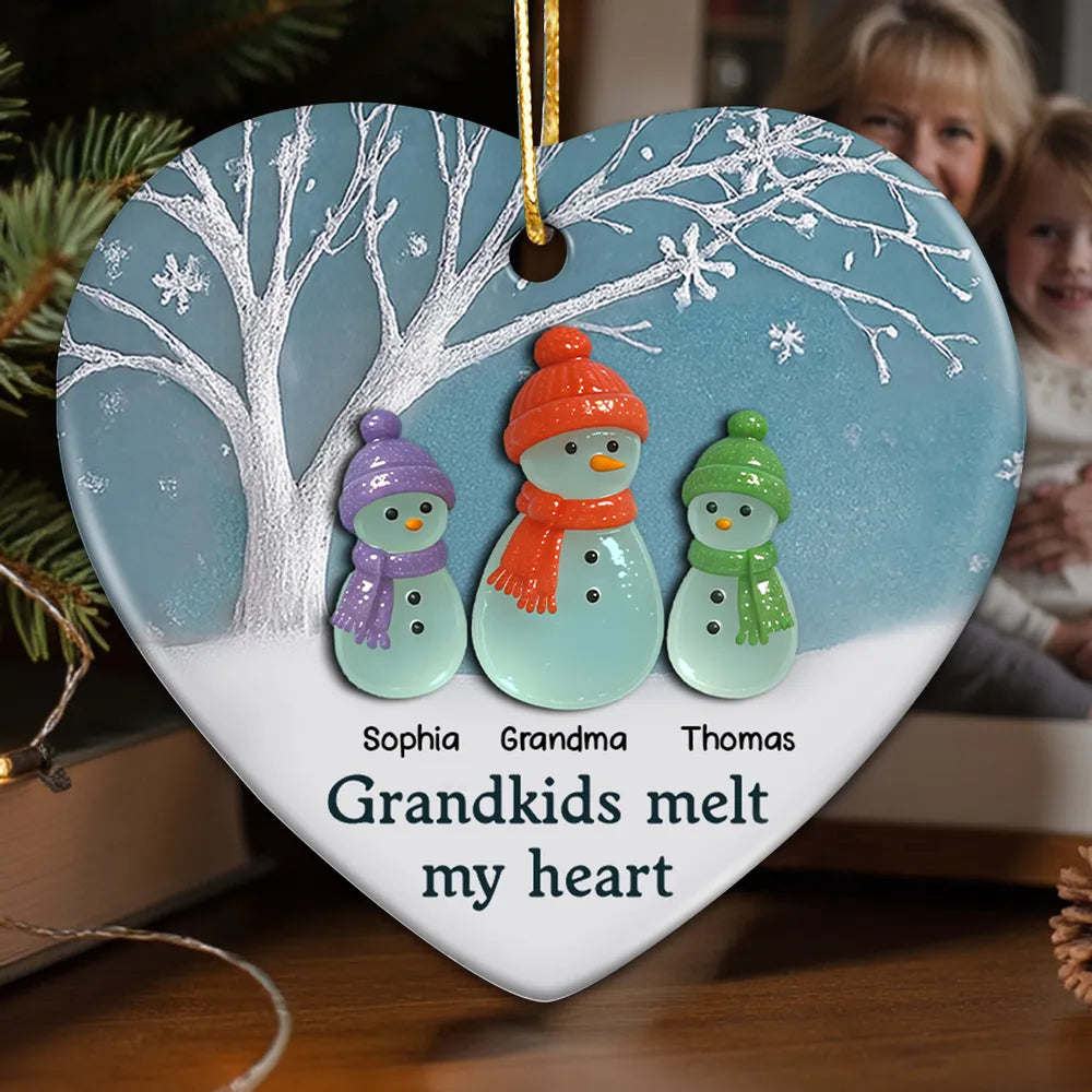 Grandkids Melt My Heart Ceramic Heart Ornament – A Warm Gift for Grandma from Her Grandkids