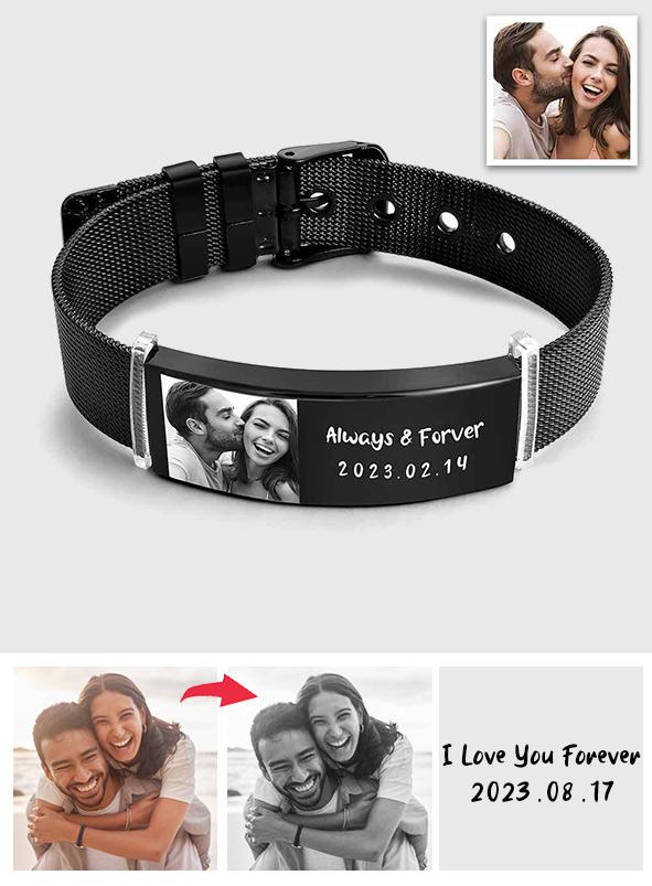Any Photos - Personalized Couple Photo Retractable Wide Bracelet