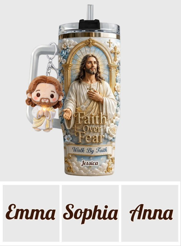 Faith Over Fear - Personalized Christian Tumbler With Plush Charm