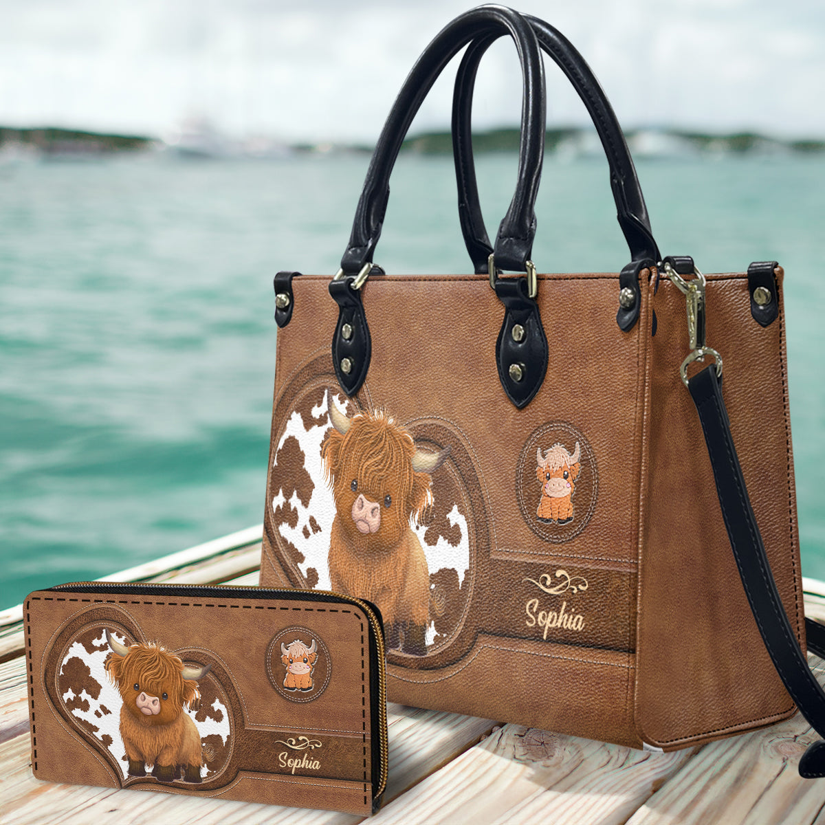 Cute Highland Cow - Personalized Highland Cow Leather Long Wallet