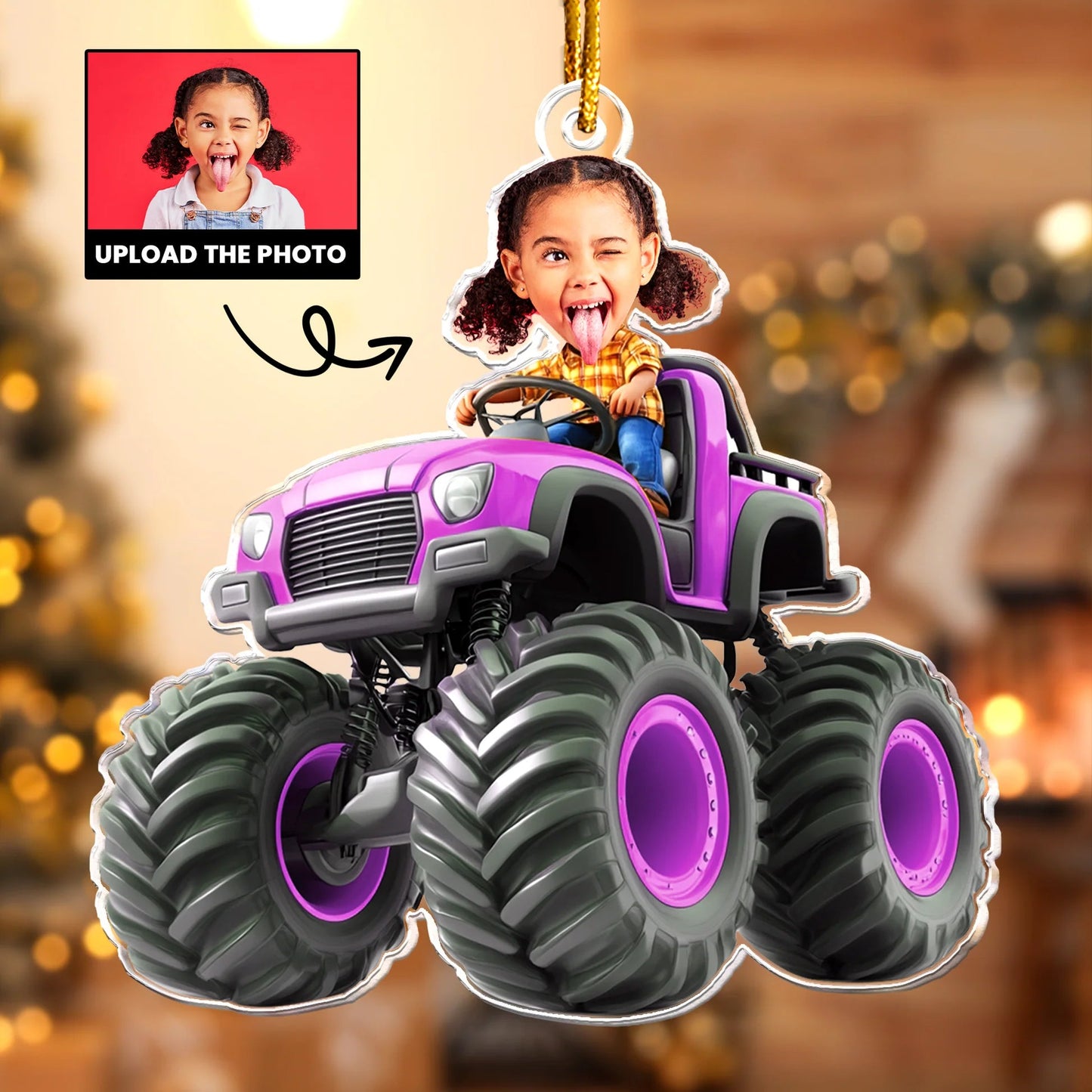 Off-Road Truck Acrylic Ornament with Customizable Photo, Playful Design for Room Décor, Gift-Ready for Children