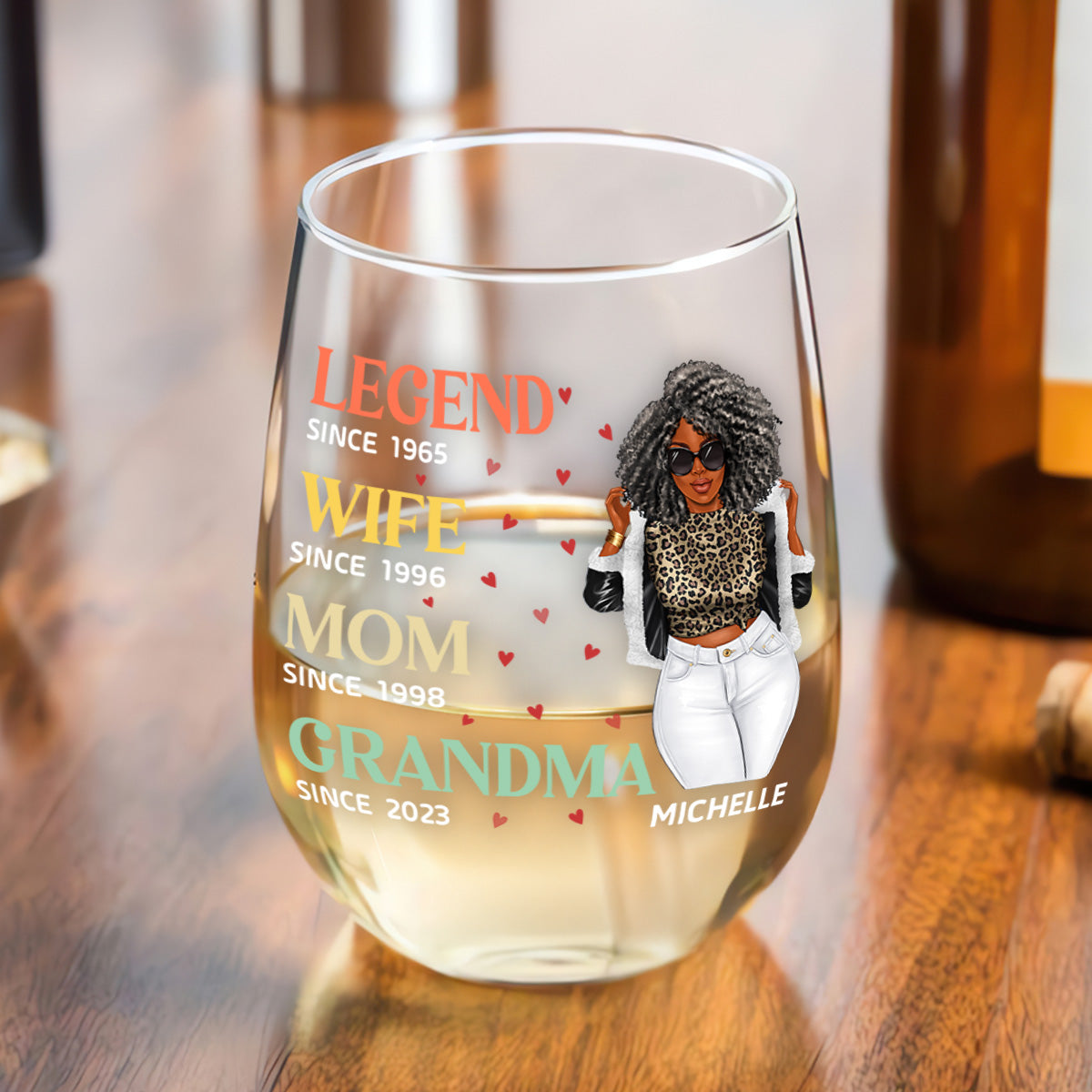Unique Wine Glass for Her – Custom Design for Wife, Mom, and Grandma to Honor Their Journey