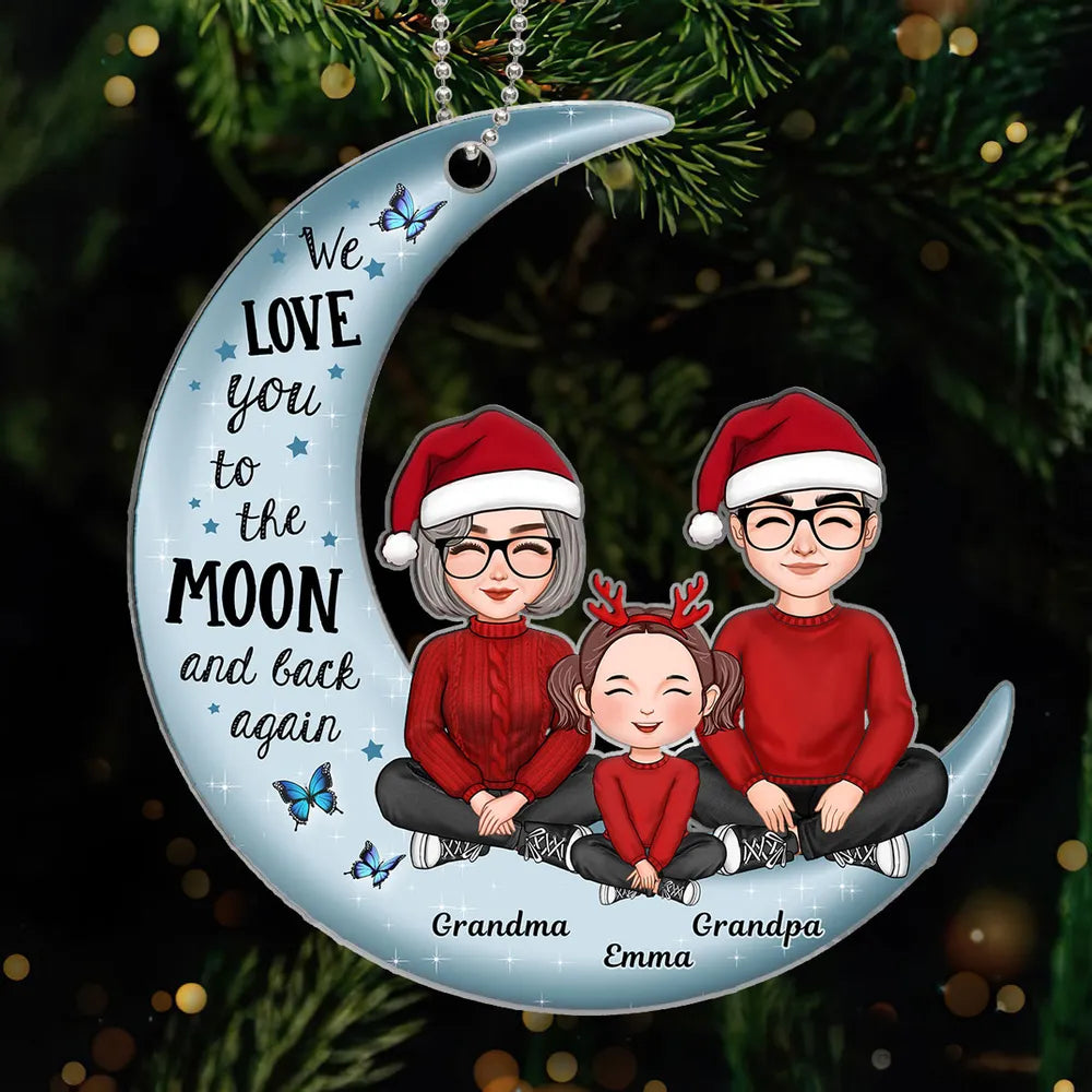 Moon-Shaped Family Acrylic Ornament – Heartwarming Christmas Decor, Perfect Gift for Grandparents