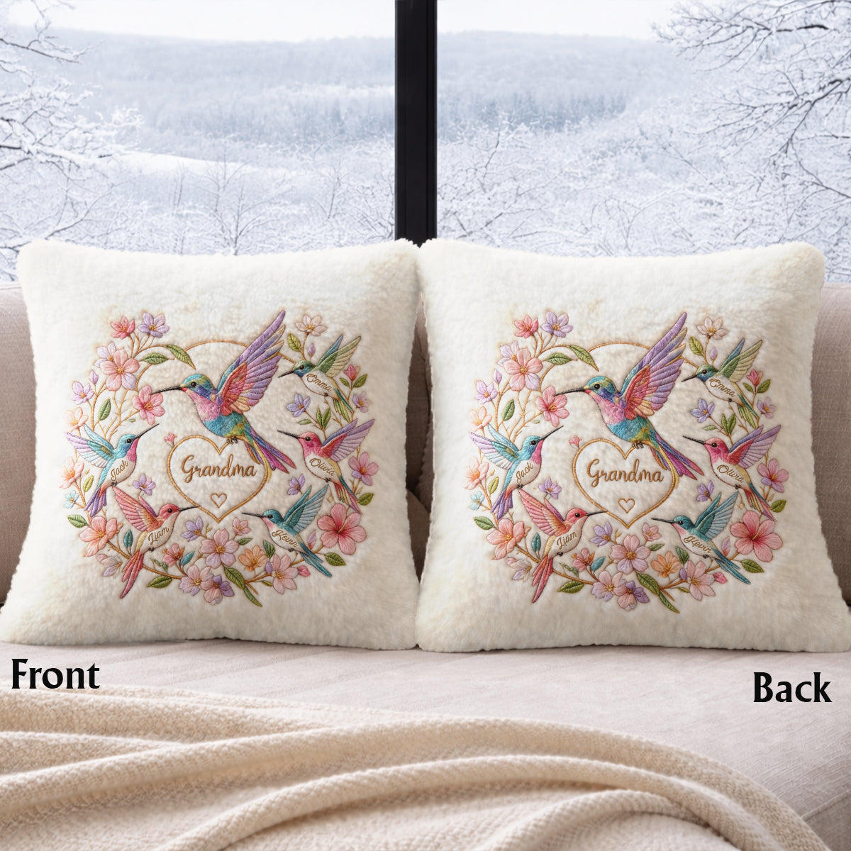 Hummingbird Nana - Personalized Grandma Faux Fur Square Pillow