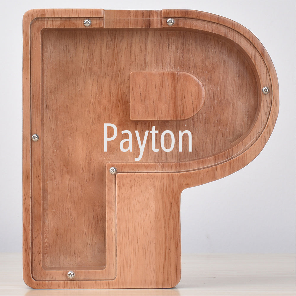 Custom Initial And Name - Personalized Letter And Name Oak Wooden Piggy Bank
