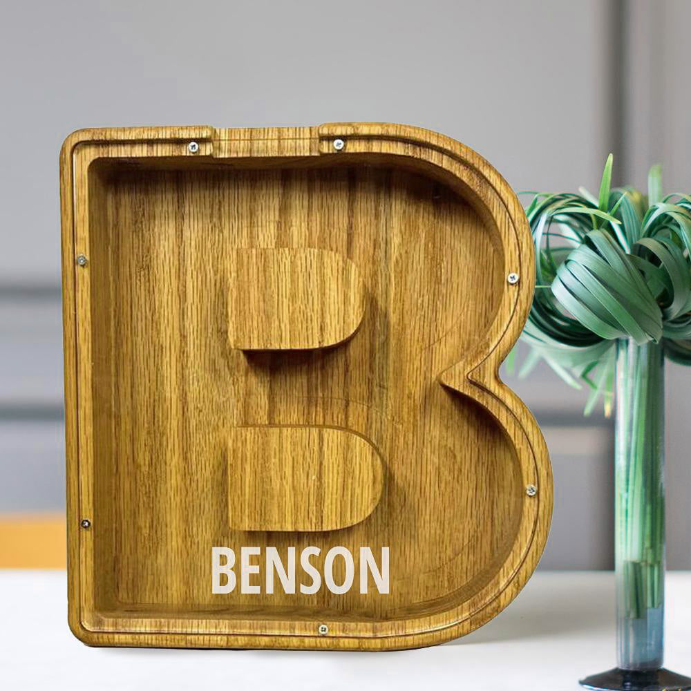 Custom Initial And Name - Personalized Letter And Name Tung Wooden Piggy Bank