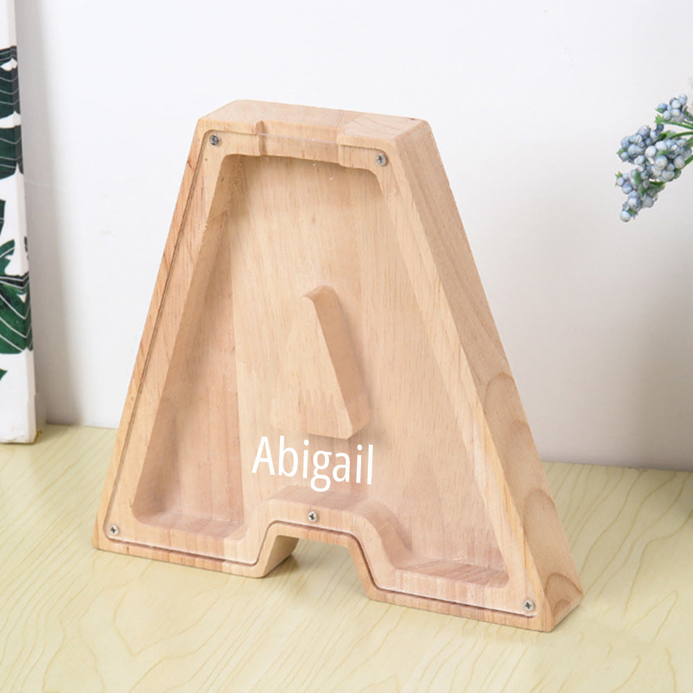 Custom Initial And Name - Personalized Letter And Name Light Wooden Piggy Bank