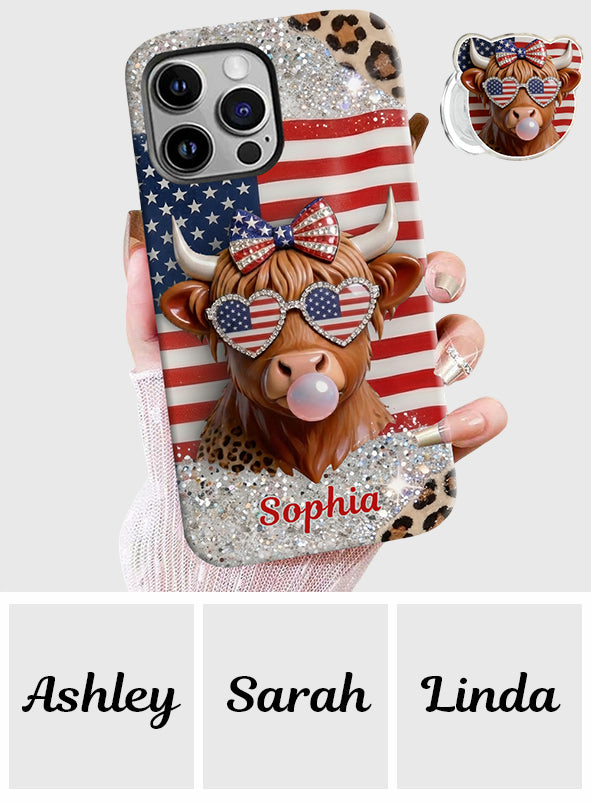 Highland Cow Patriotic - Personalized Highland Cow Full Print Phone Case & Phone Grip