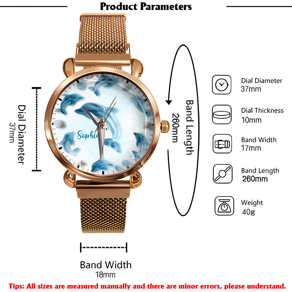 Glassy Dolphin - Personalized Dolphin Women Hand Watch
