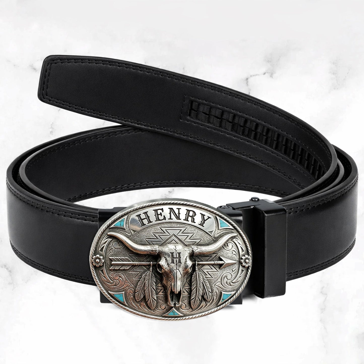 Custom Initial Western Spirit - Personalized Western Outfit Leather Belt With Shaped Buckle