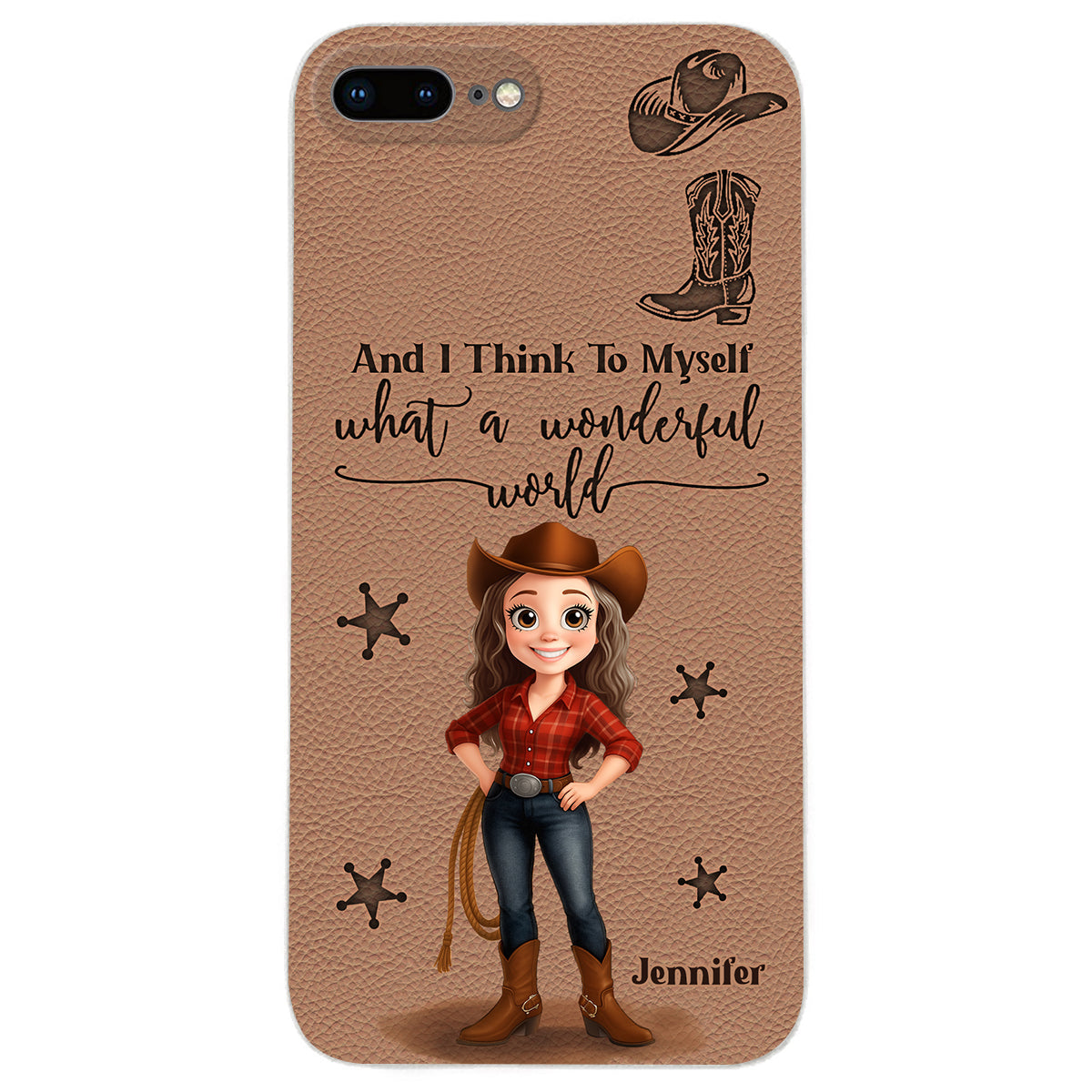Cowgirl What A Wonderful World - Personalized Cowgirl Leather Phone Case