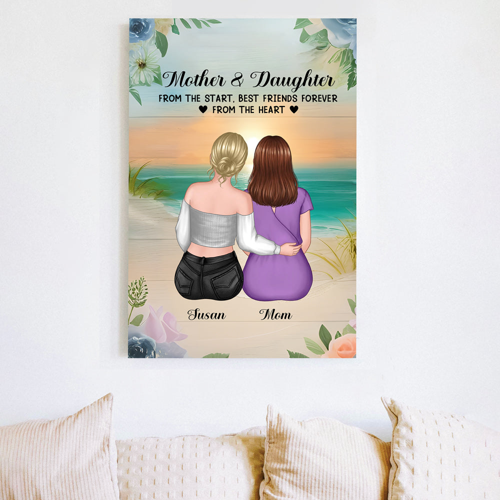 Custom Poster for Mom & Daughter - Hugging on the Beach - Heartfelt Gift for Mother's Day & Birthday