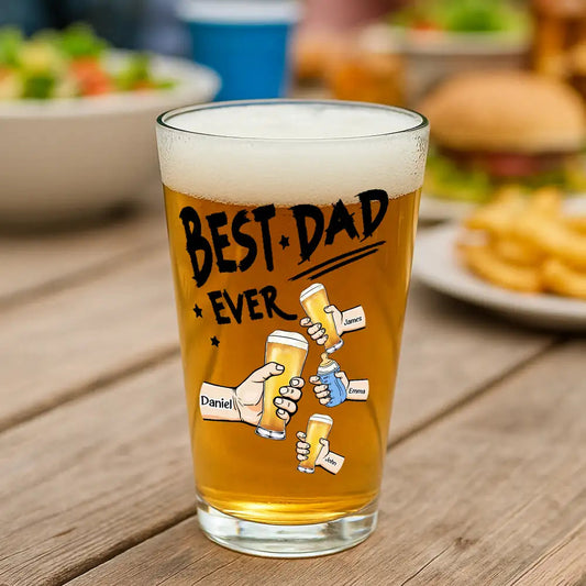 “Best Dad Ever” Personalized Beer Glass – Custom Cheers Design with Kid Names