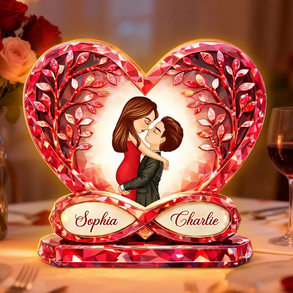 Personalized Acrylic Light Box with Kissing Couple in Heart, Warm Glow Bedroom Decor, Unique Gift for Him or Her