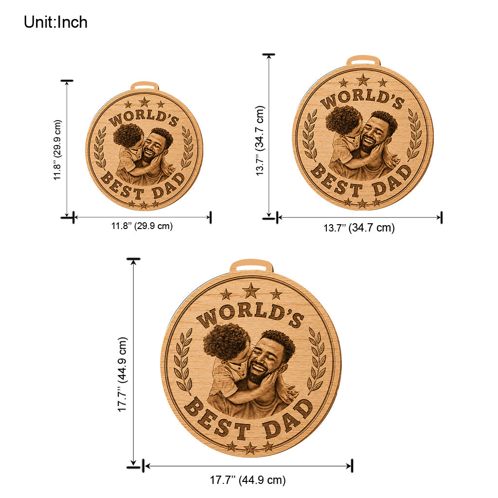 Giant Medal Funny World's Best Dad Custom Photo - Personalized Father Shaped Wood Sign With Sash