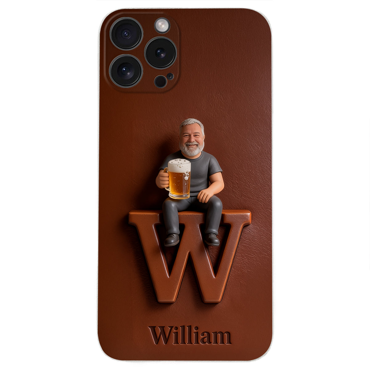 Custom Any Photo - Personalized Beer 3D Embossed Leather Phone Case