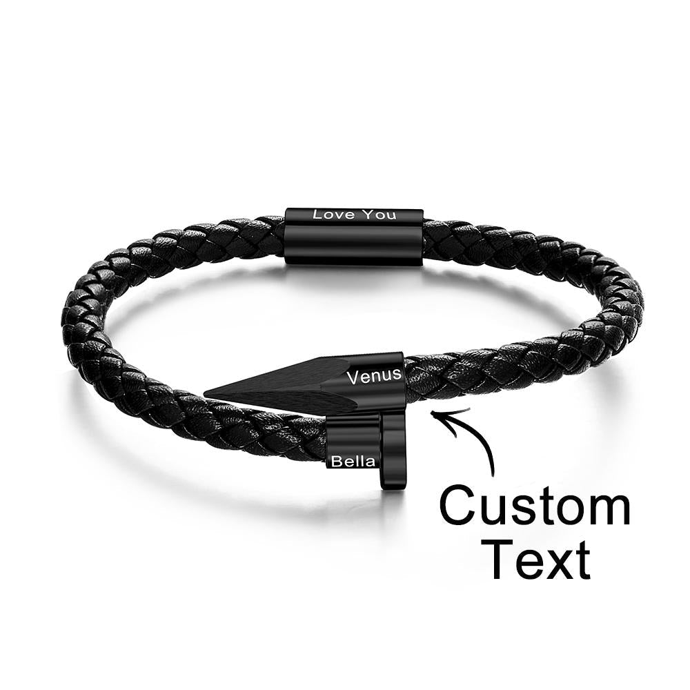 Any Name - Personalized Couple Engraved Leather Nail Bracelet
