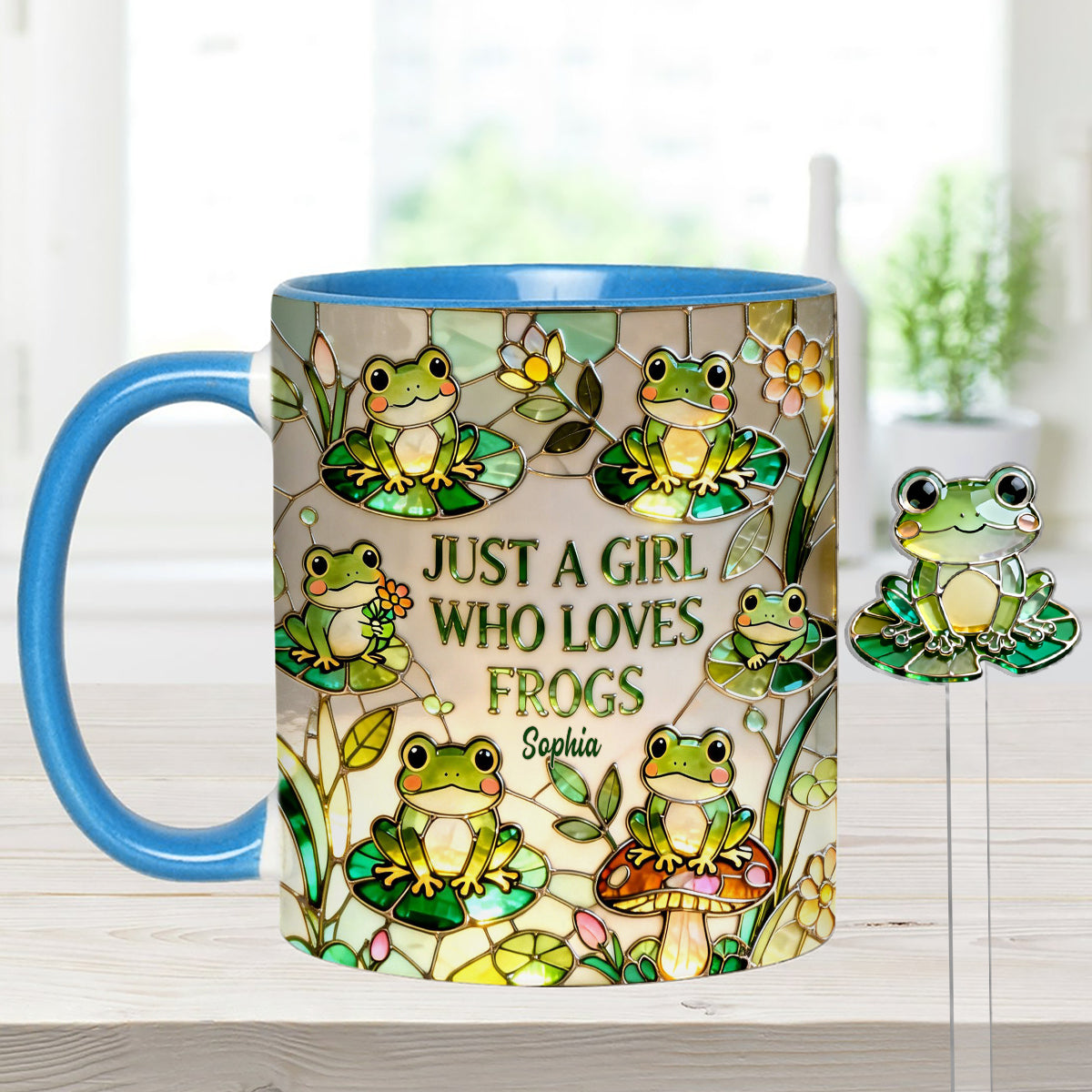 Just A Girl Who Loves Frogs - Personalized Frog Set Accent Mug with Acrylic Stirrers