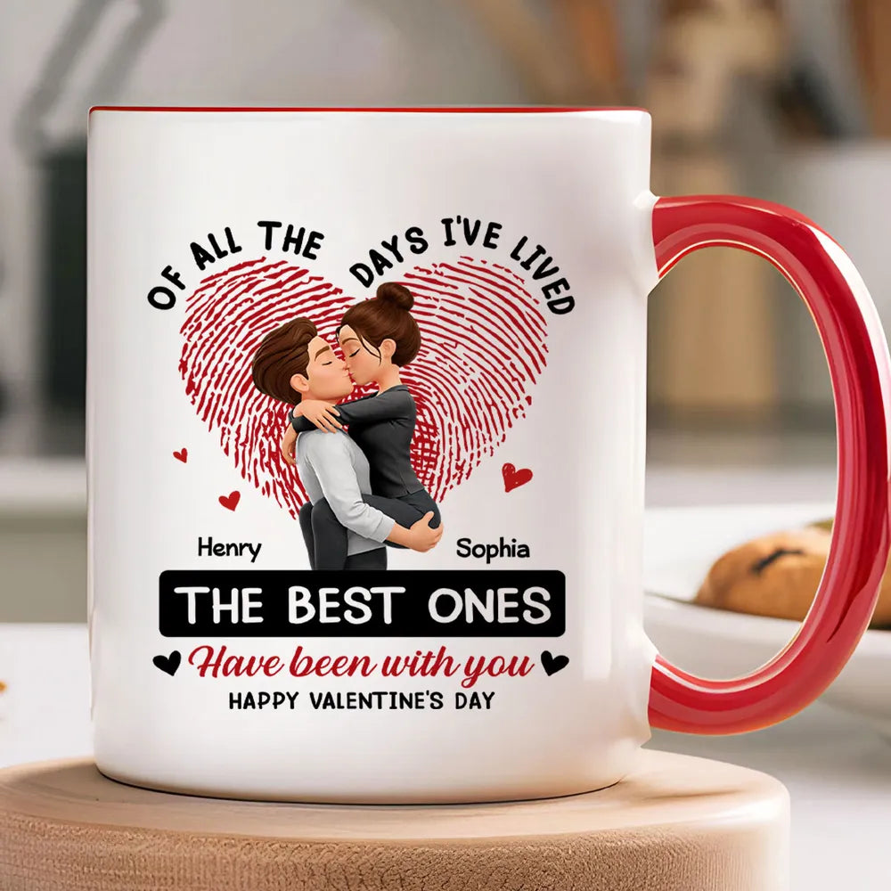 Personalized Ceramic Mug with Kissing Couple and Heart Print, Valentine's Day Coffee Gift for Him or Her