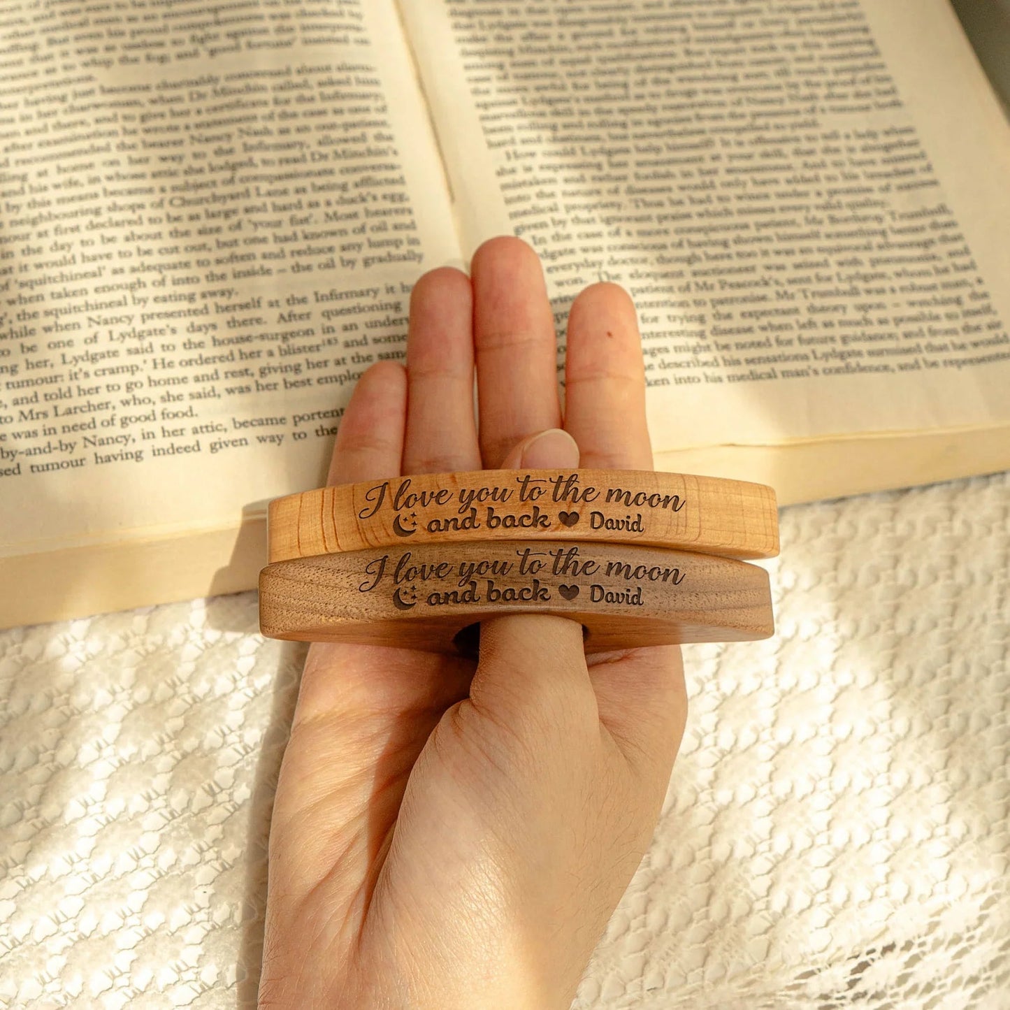 Book Page Holder with Wooden Engraved Design, A Practical and Heartwarming Gift for Readers