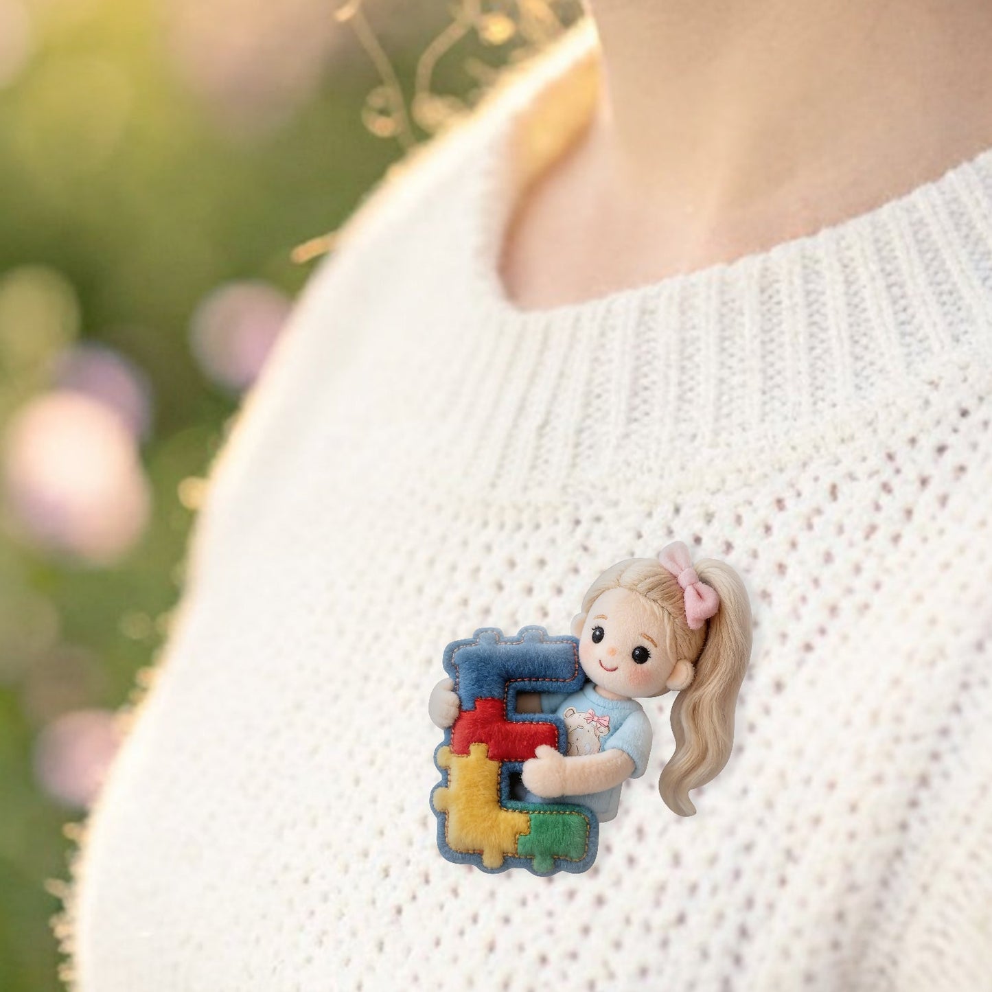 Custom Any Photo, Any Letter - Personalized Autism Awareness Plush Brooch