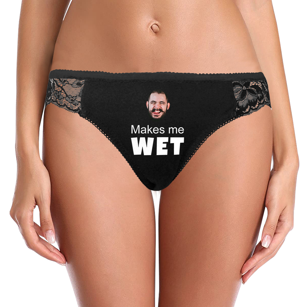 Custom Face Women Lace Sexy Panty - Personalized Couple Black Lace Panties