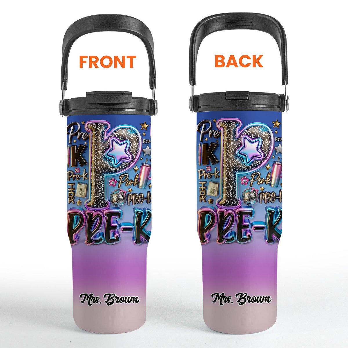 Custom Teacher Bright Back To School - Personalized Teacher Tumbler With Grip Handle