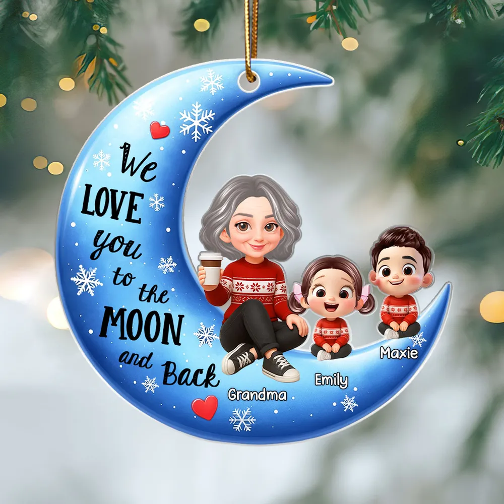 Moon Shaped Acrylic Ornament – Custom Gift with "I Love You to the Moon and Back" Quote