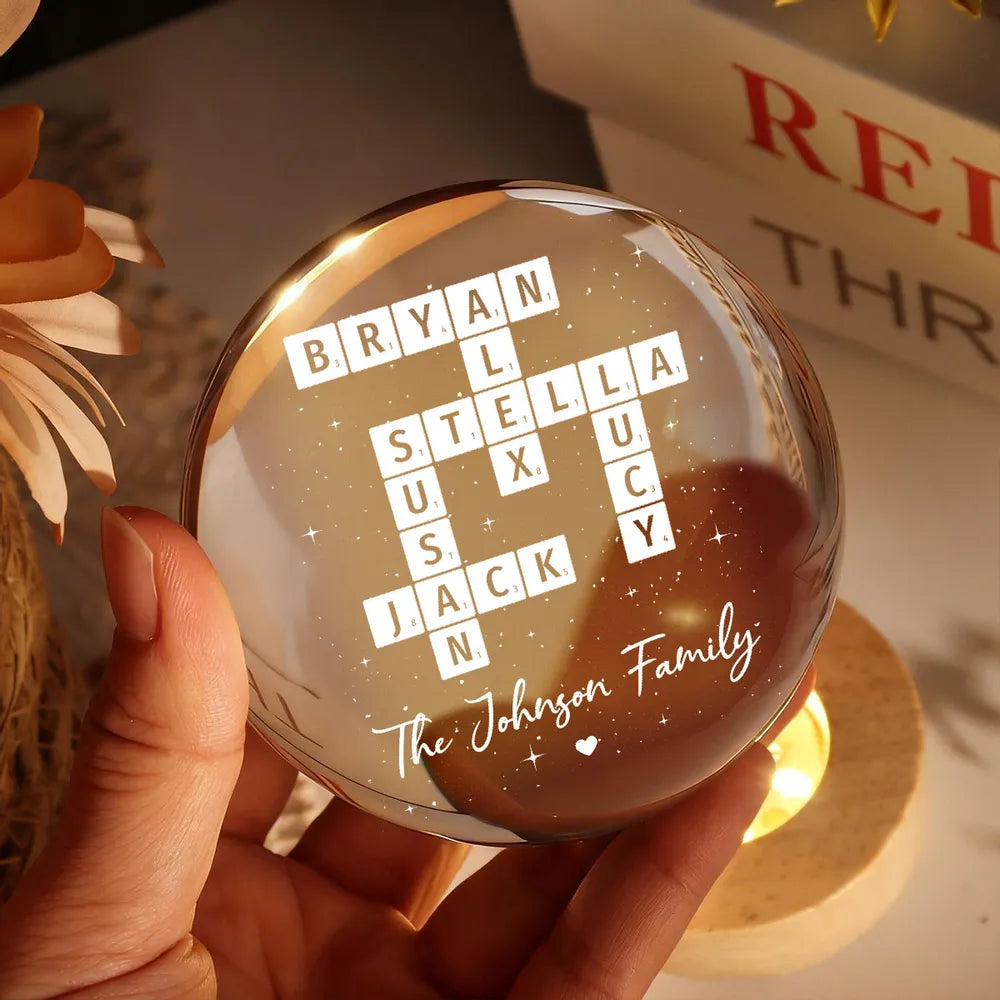 Custom Crossword Family Name Globe Lamp, Cozy Warm Light for Bedroom or Living Room, Thoughtful Unique Gift