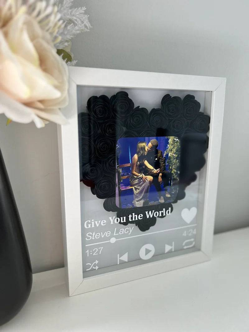 Love in Bloom - Personalized Heart-Shaped Flower Shadow Box with Photo - Ideal for Valentine's Day & Anniversaries