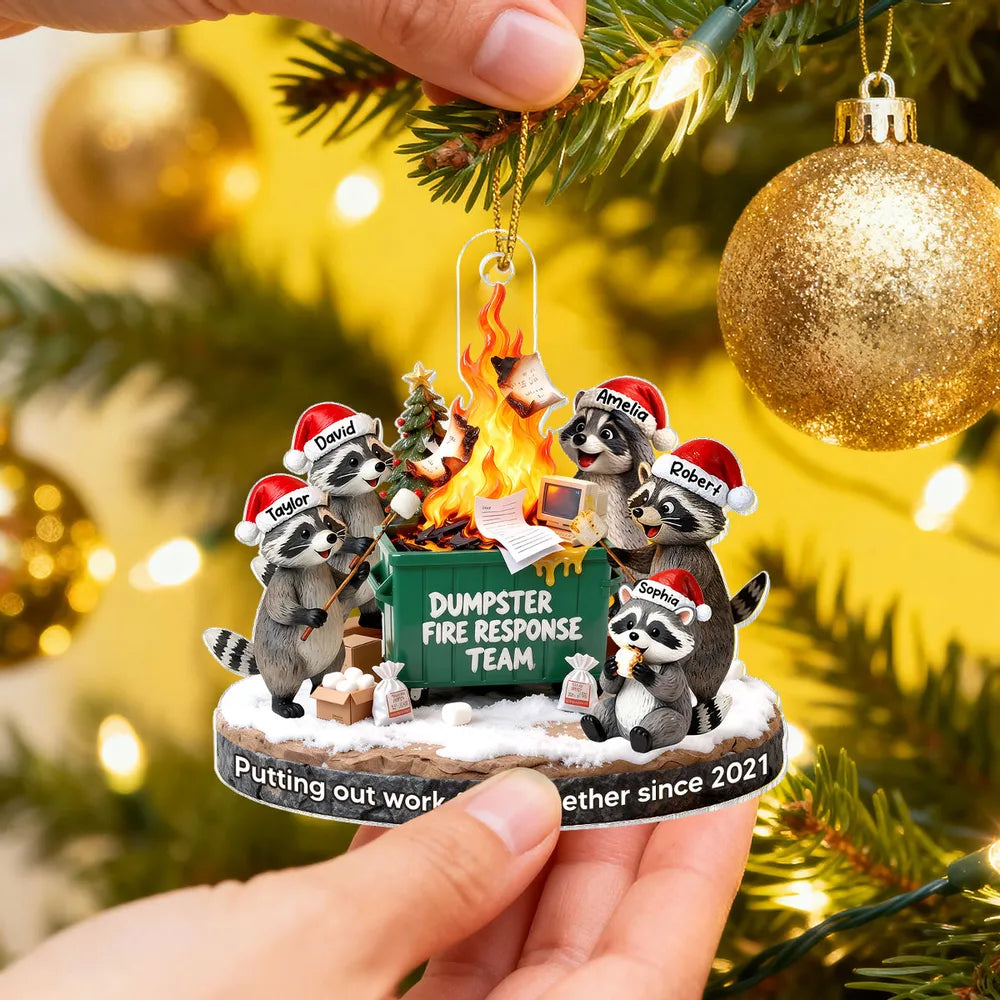 Funny Dumpster Fire Raccoon Acrylic Ornament for Work Besties – Personalized Holiday Office Gift