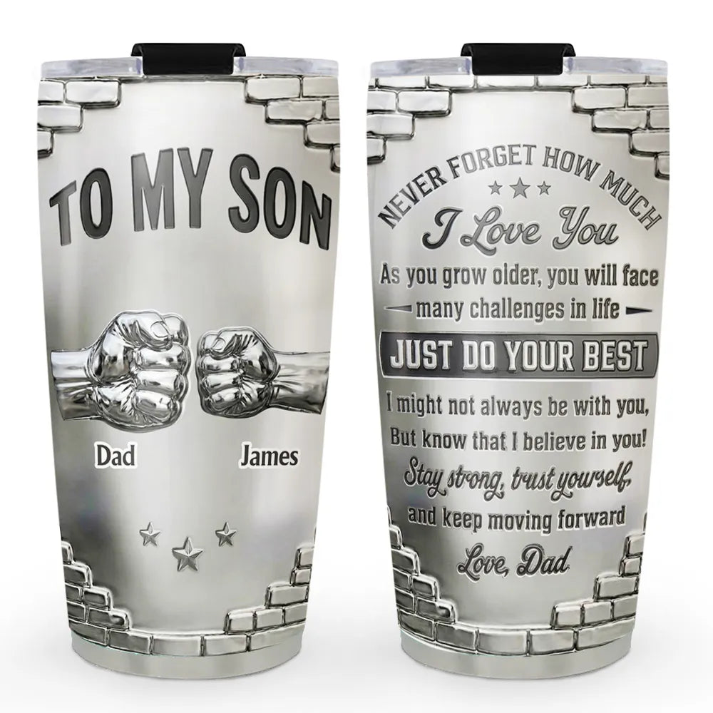 To My Son Encouragement Message Insulated Travel Tumbler, Personalized Gift for Daily Coffee and On-the-Go Pride