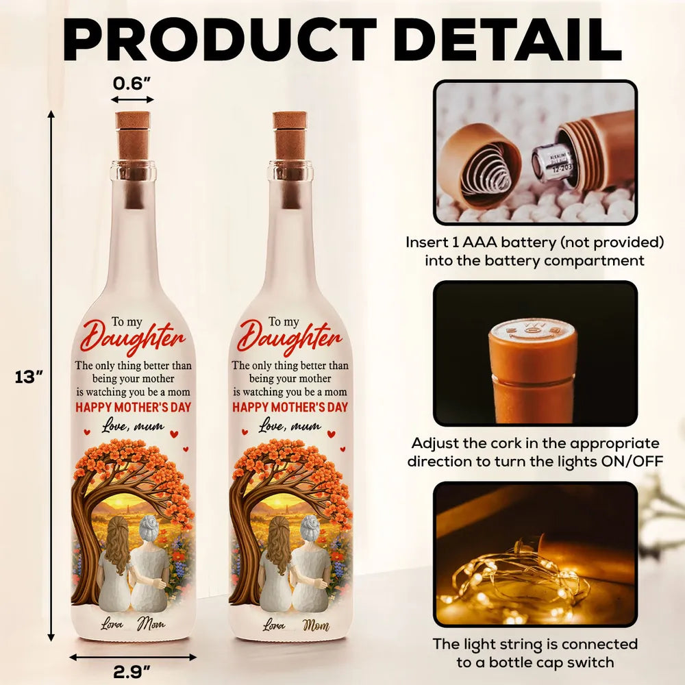 Personalized Bottle Lamp for Daughter from Mom, Warm Glow Mother-Daughter Gift, Watching You Be A Mom Keepsake