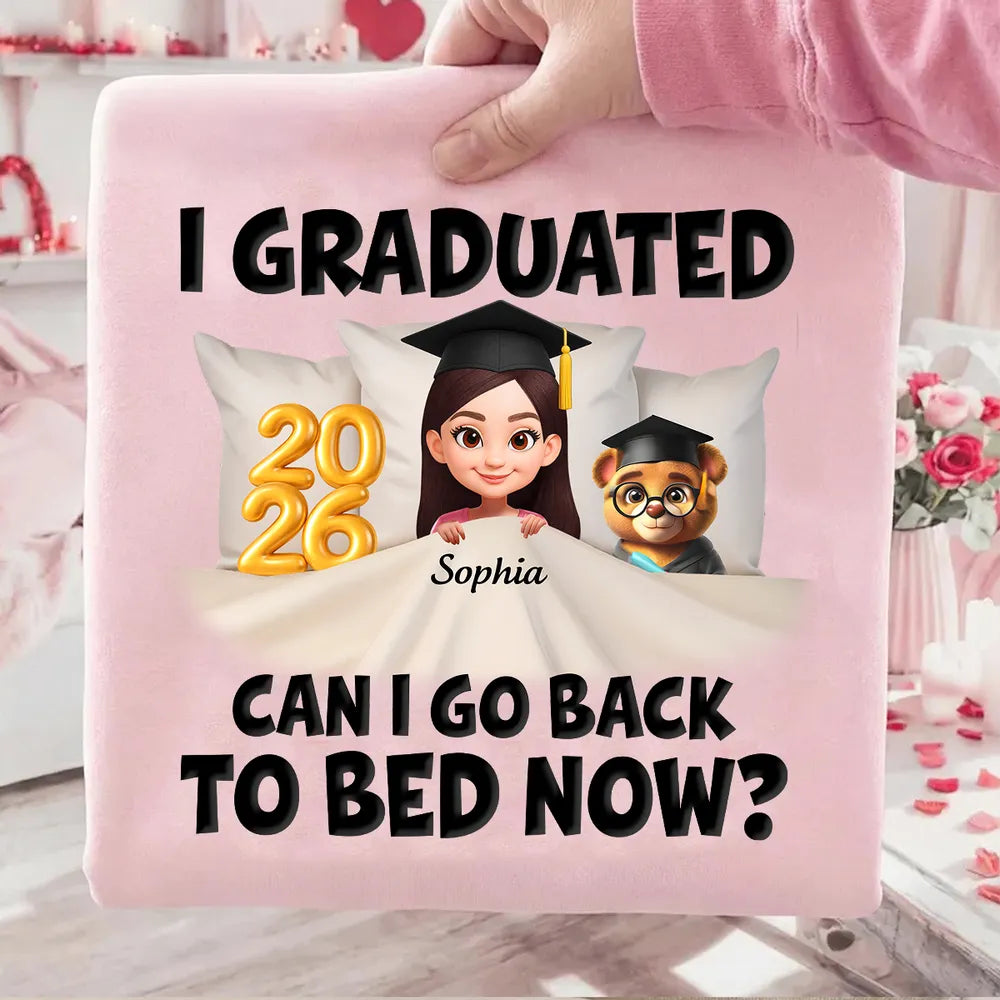 Funny Class of 2026 Graduation Classic Tee - Personalized Name Cartoon In Bed Design - Unique Gift For Grad
