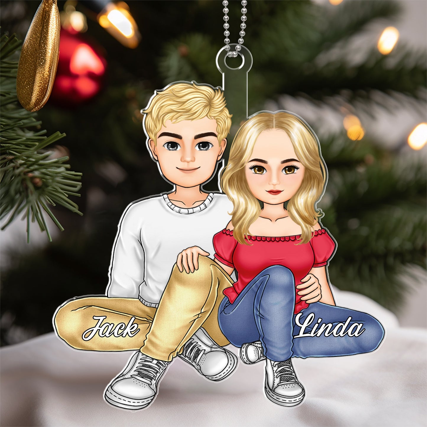 Personalized Couple Ornament - Adorable Sitting Pose Gift for Christmas and Anniversaries
