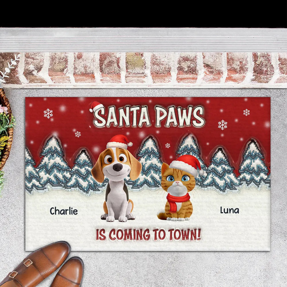 Personalized Santa Paws Standard Doormat with Custom Pets, Festive Entryway Decor & Unique Christmas Gift for Pet Lovers