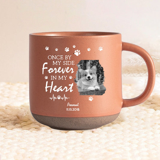 Personalized Pet Memorial Pottery Mug, "Forever in My Heart" Custom Keepsake with Photo and Name