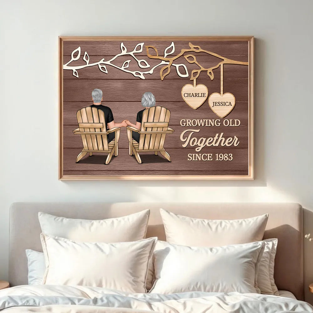 Growing Old Together Personalized Poster, Cozy Rustic Branch Couple Wall Art, Heartwarming Anniversary Or Housewarming Gift