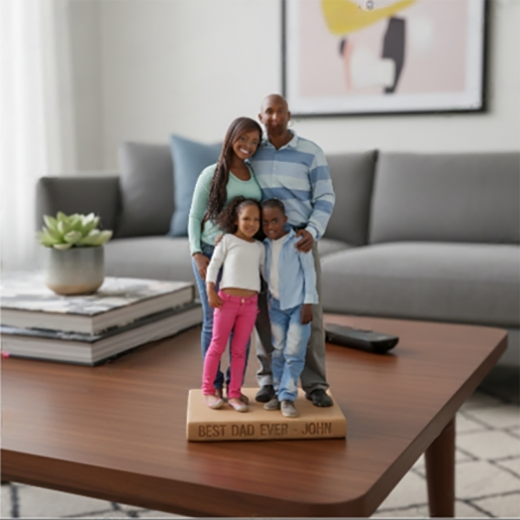 Custom Black Family Portrait Personalized Figurine Statue - Best Dad Ever Nameplate Trophy - Unique Father's Day Desk Ornament Gift