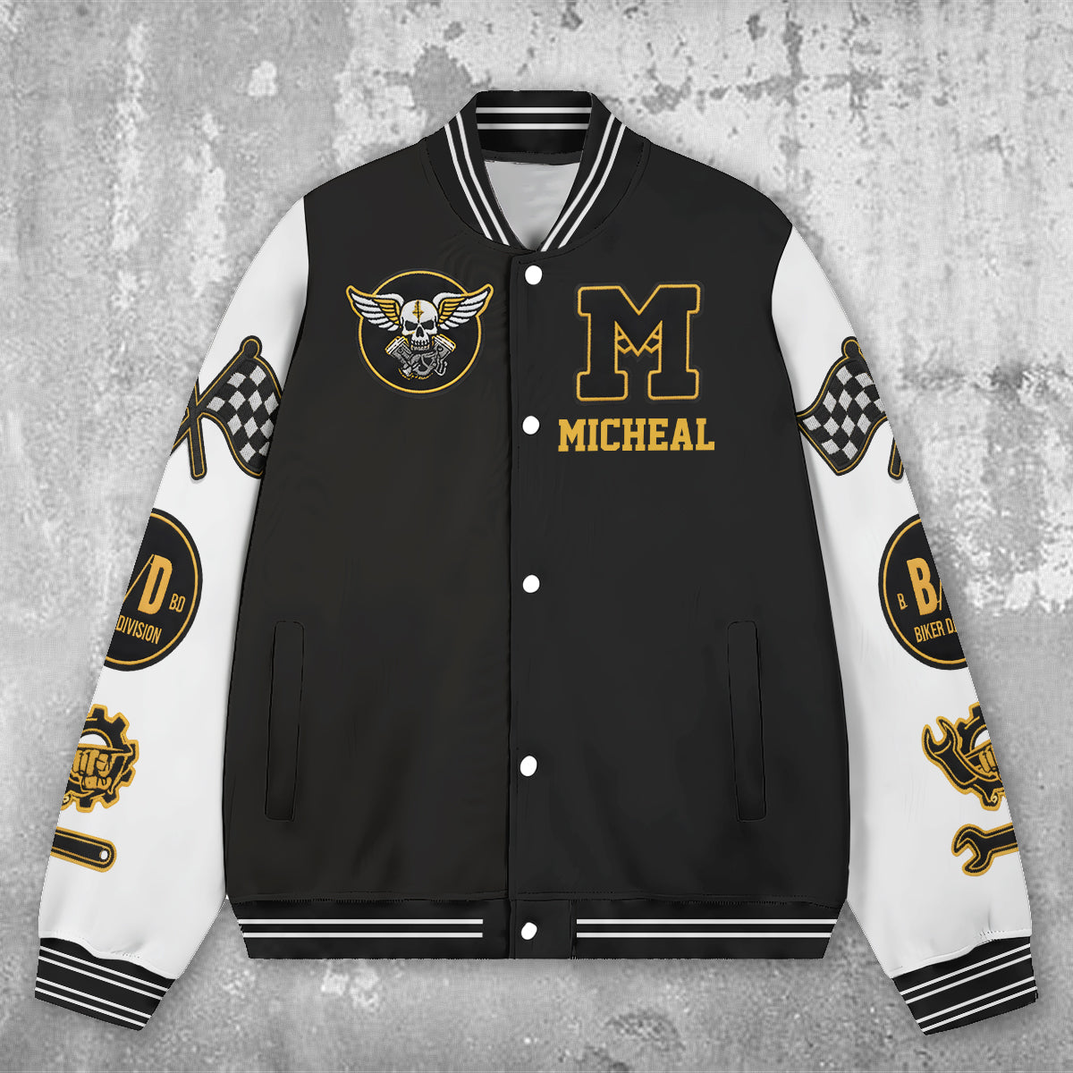 Bikers Go Chrome - Personalized Biker Varsity Jacket