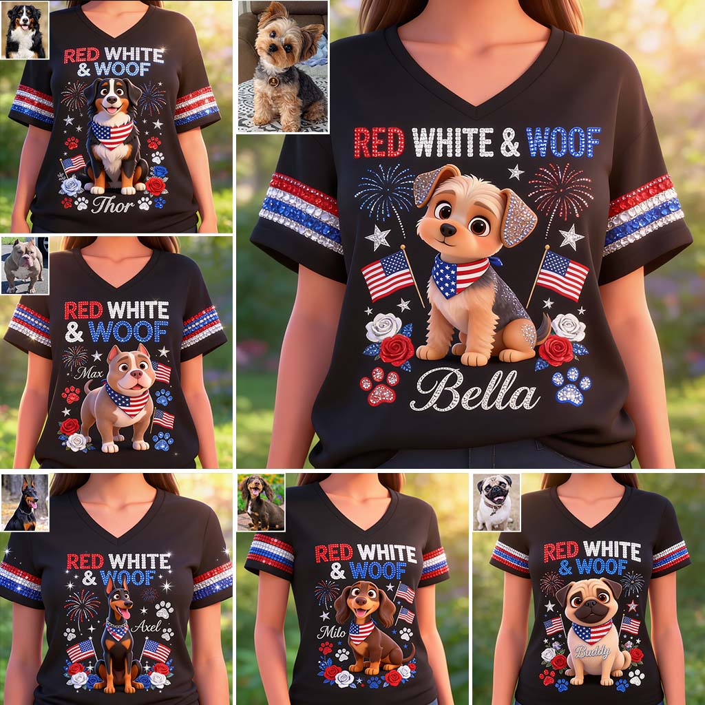 Custom Any Photo - Personalized Dog Fully Printed V-Neck T-Shirt