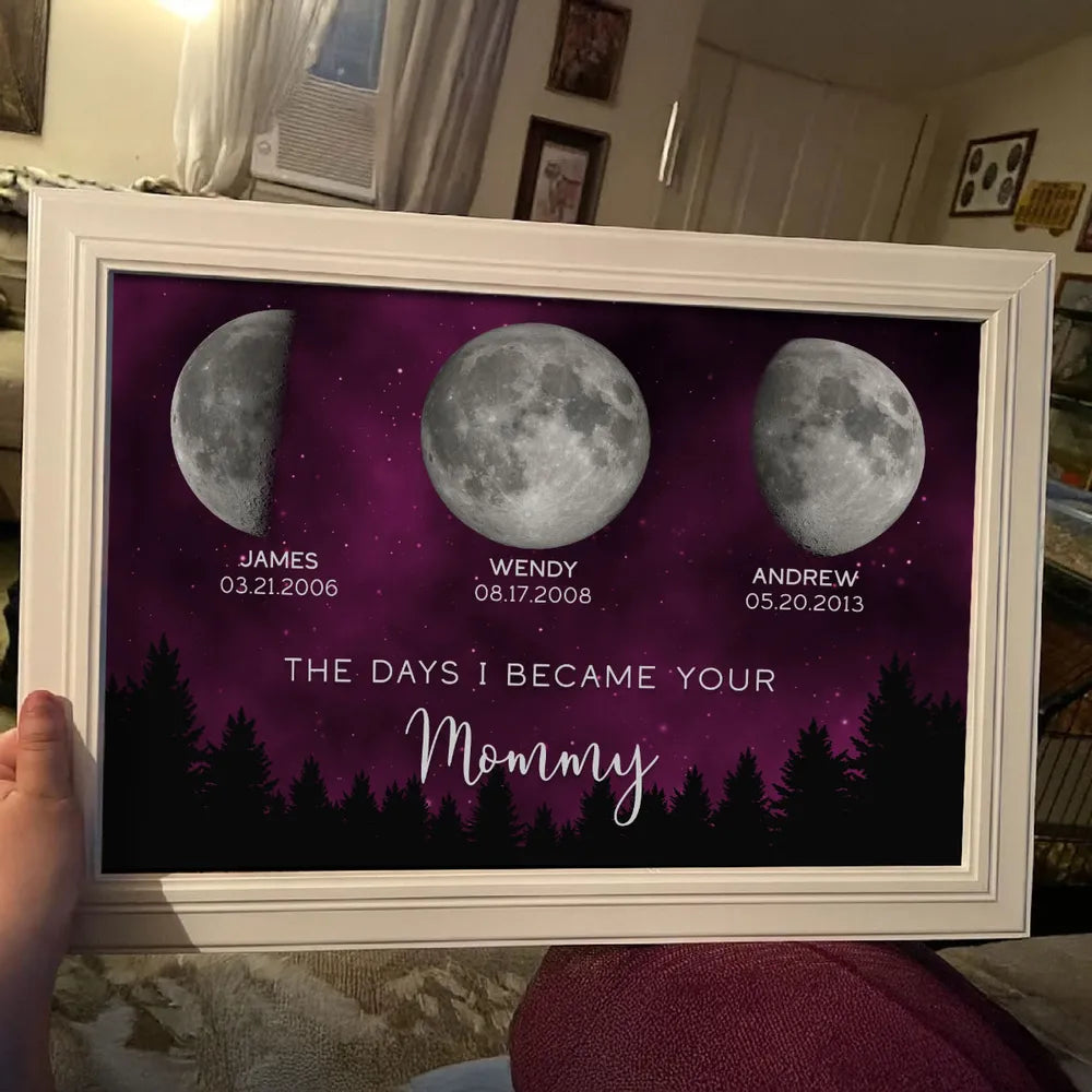 The Days You Became Our Dad Poster – Moon Phases over Forest Night Sky, Creative Personalized Gift for Dad