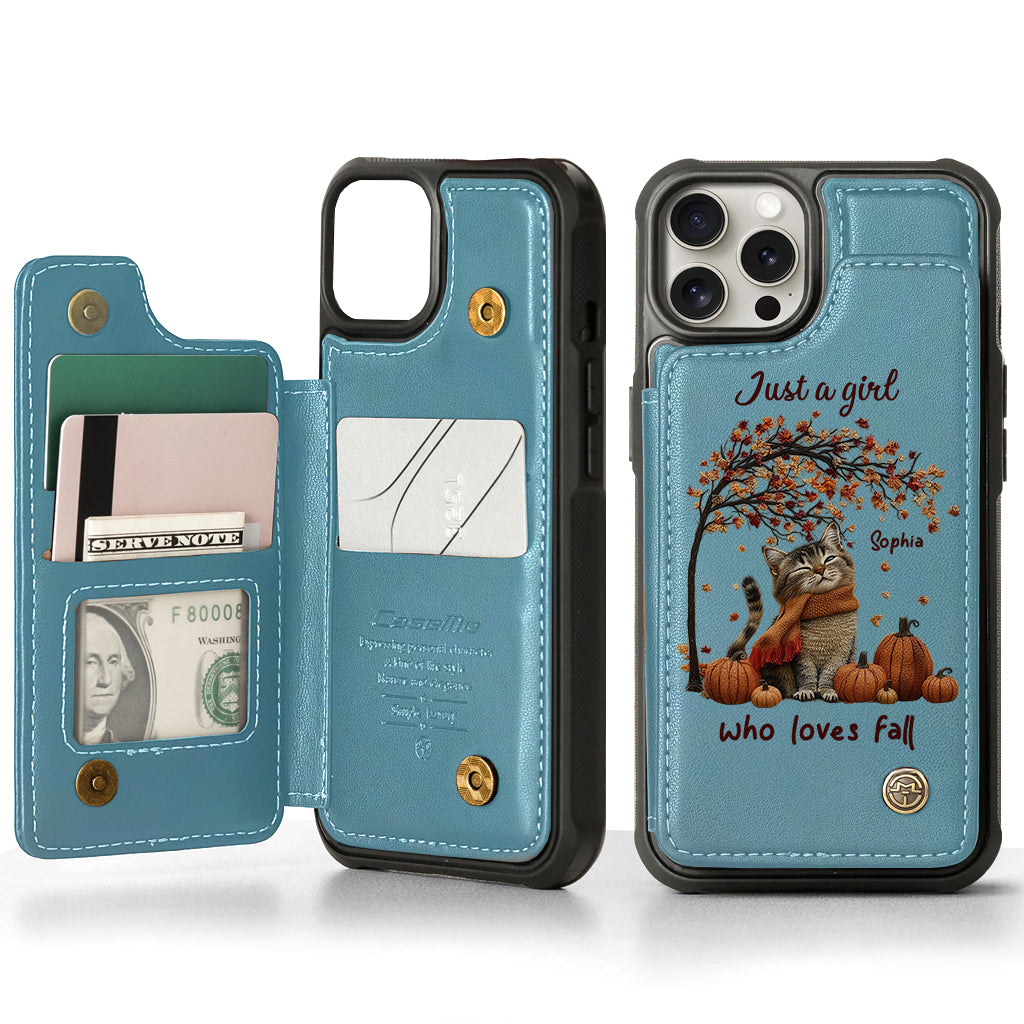 Just a Girl Who Loves Fall - Personalized Cat Wallet Phone Case